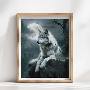 Night Wolf Counted Cross Stitch Pattern: Embroidery Crafts (PDF)
