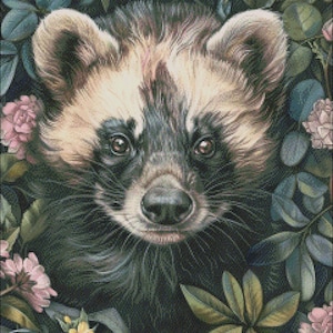 Wolverine gezicht bloemen 3 - getelde kruissteekpatronen - afdrukbare grafiek pdf-formaat handwerken borduren ambachten DIY DMC kleur