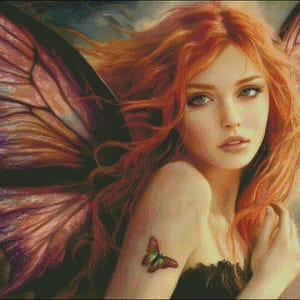 Flame-Tressed Fairy - getelde kruissteekpatronen - afdrukbare grafiek pdf-formaat handwerken borduren ambachten DIY DMC kleur