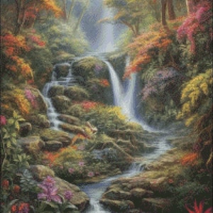 Wilderness Rapids - getelde kruissteekpatronen - afdrukbare grafiek pdf-formaat handwerken borduren ambachten DIY DMC kleur