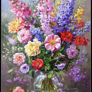 Grillige tuinbloemen - bloemen kruissteekpatronen - afdrukbare grafiek pdf-formaat handwerken borduren ambachten DIY DMC kleur