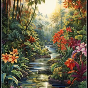Tropical Oasis 1 - getelde kruissteekpatronen - afdrukbare grafiek pdf-formaat handwerken borduren ambachten DIY DMC kleur