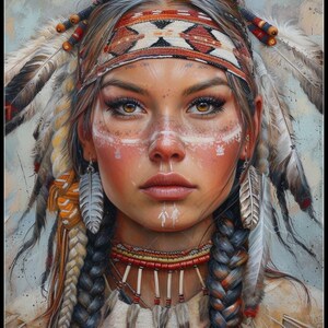 Native American Woman 1 - Getelde kruissteekpatronen - Afdrukbare tabel in pdf-formaat Handwerken Borduren Knutselen DIY DMC-kleur