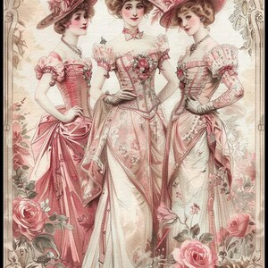 Drei elegante Damen 2 - Gezählte Kreuzstichmuster - Druckbare Tabelle PDF-Format Handarbeiten Stickerei Handwerk DIY DMC Farbe