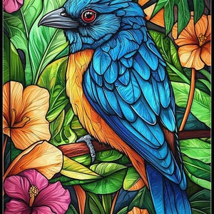 Gebrandschilderd glas Bluebird - getelde kruissteekpatronen - afdrukbare grafiek pdf-formaat handwerken borduren ambachten DIY DMC kleur