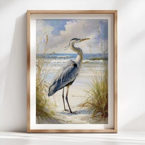 Blau-Reiher-Kreuzstich-Muster: Küstenvogel-Stickerei (PDF)