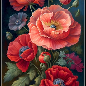 Klaproos bloemen 2 - getelde kruissteekpatronen - afdrukbare grafiek pdf-formaat handwerken borduren ambachten DHZ DMC kleur