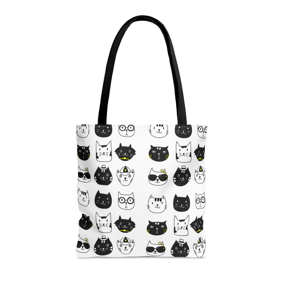 Tote Bag Black and White Cat Faces Etsy