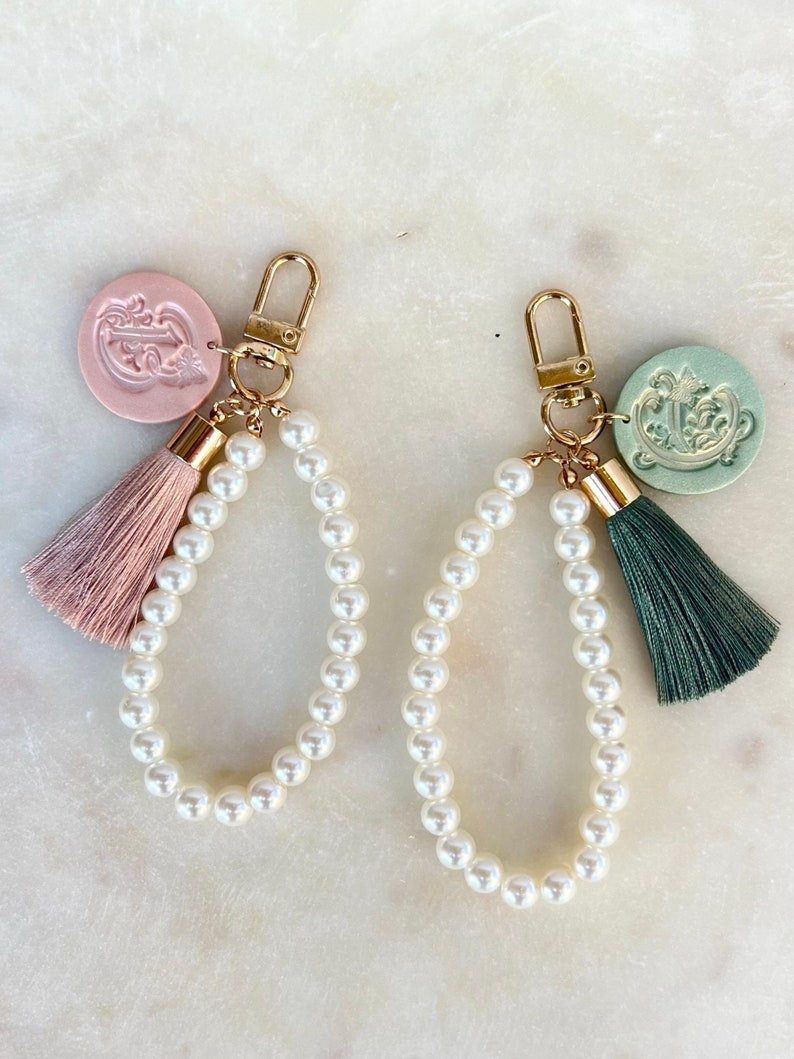 Pearl Wristlet Keychain With Alphabet Lettering Tag Under 10 Dollar
