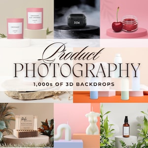 Puede incluir: Una colección de fondos de fotografía de productos con diversas formas y colores 3D. Los fondos incluyen un azul claro, un verde claro, un rosa claro, un naranja claro, un morado claro, un gris claro y un marrón claro. Los fondos son perfectos para mostrar productos en una variedad de entornos.