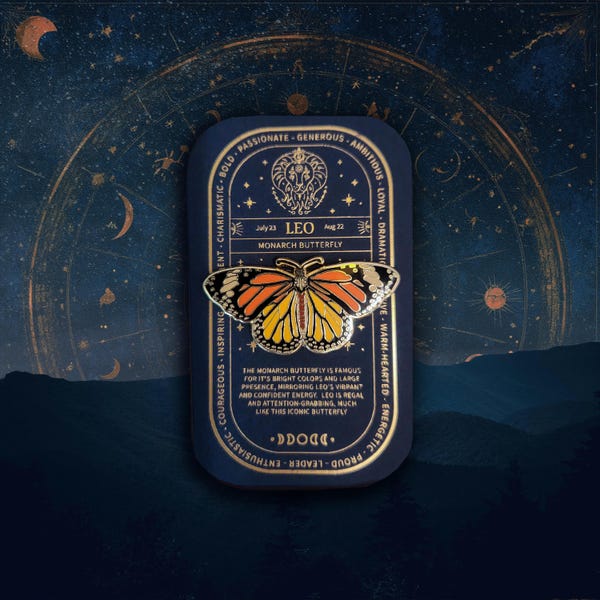Leo - Colección de mariposas y polillas del zodíaco - Mariposa monarca - Pin de esmalte para coleccionistas