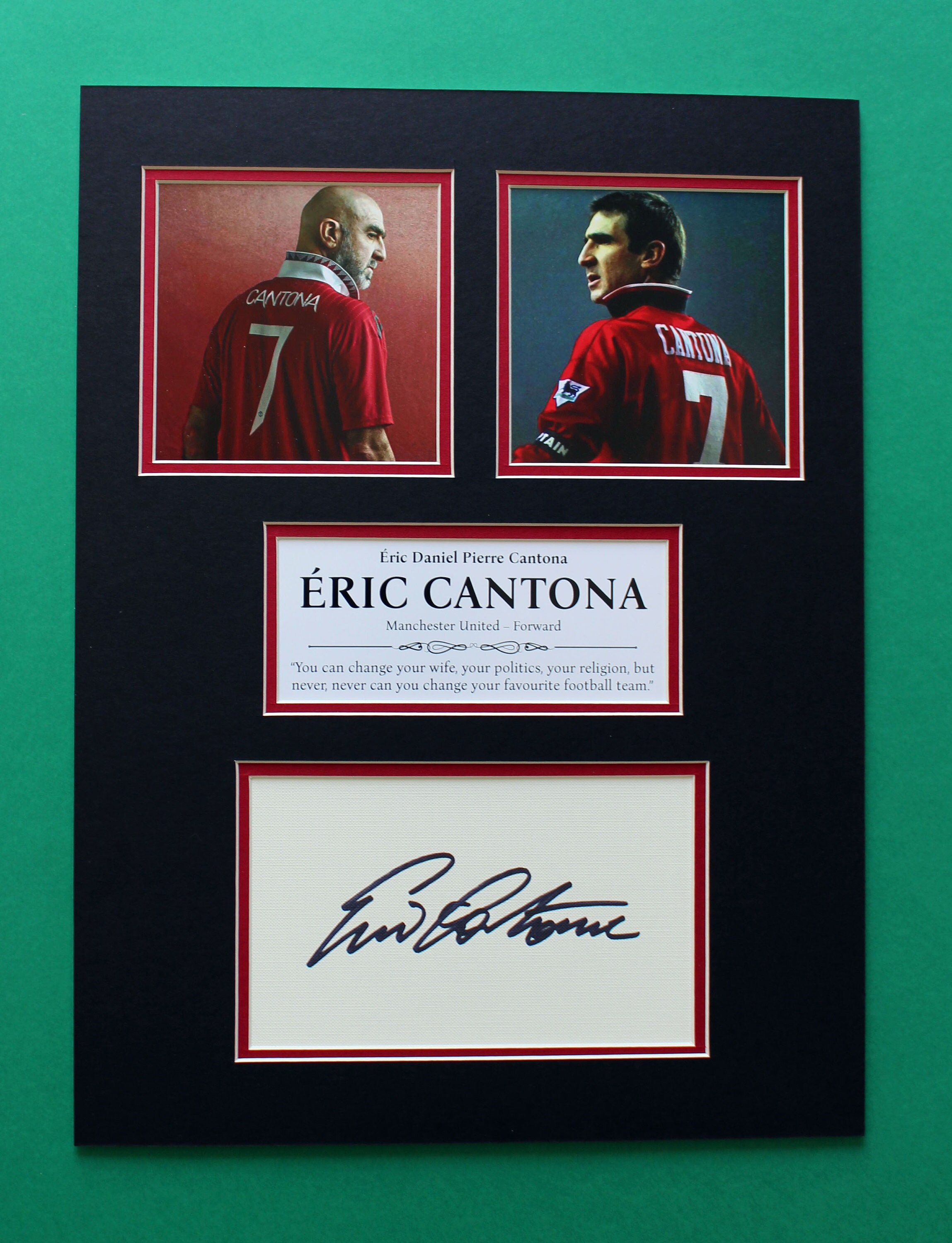 ERIC CANTONA AUTOGRAPH artistic double mat display King Eric of Man Utd