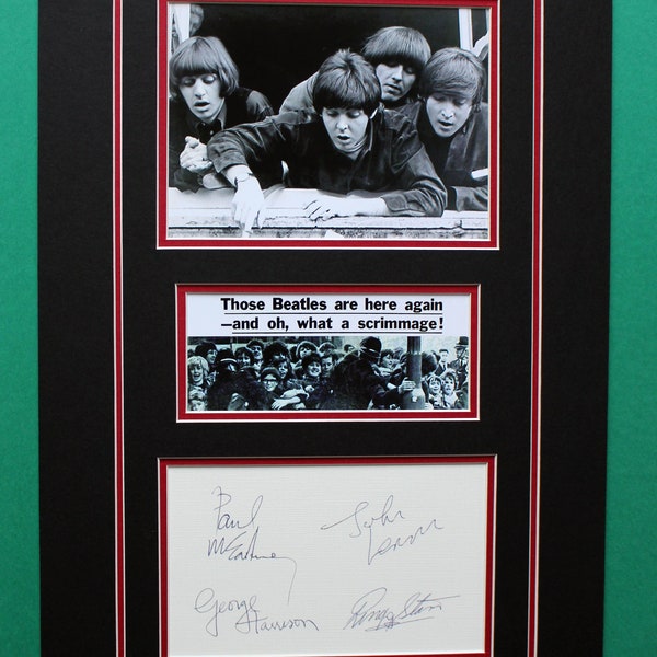 THE BEATLES AUTOGRAPHS artistic display Beatlemania