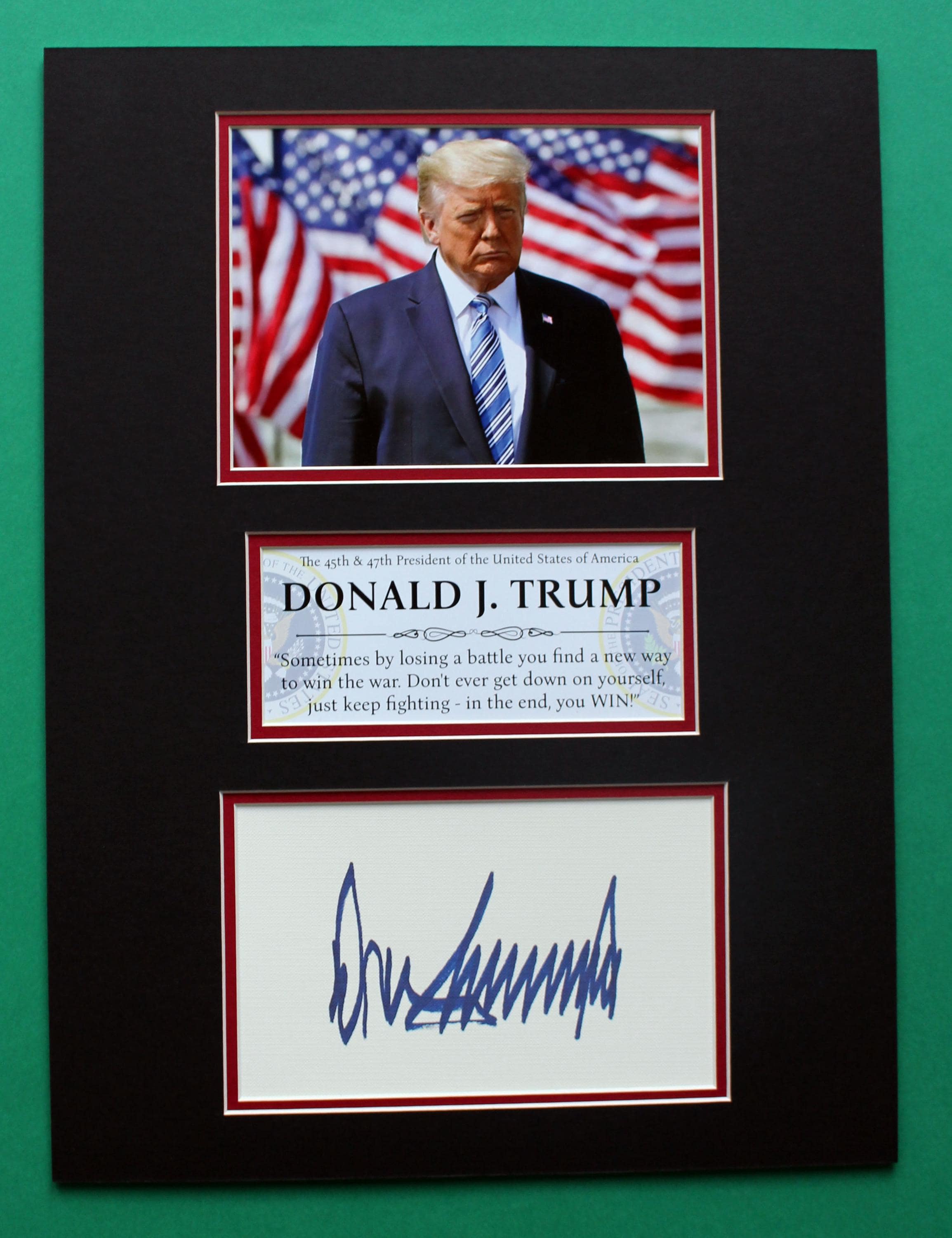 DONALD TRUMP AUTOGRAPH artistic double mat display 45th & 47th U.S.A. President