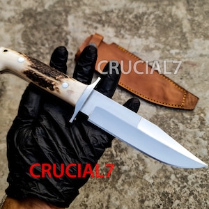 10&quot; Handmade D2 Steel Hunting Bowie Knife with Stag Handle Birthday Anniversary Wedding Christmas Personalized Gift For Him made in USA C-21