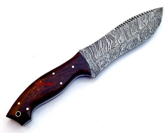 Handmade Damascus Steel Hunting Big Bowie Knife with Wood Handle C-05