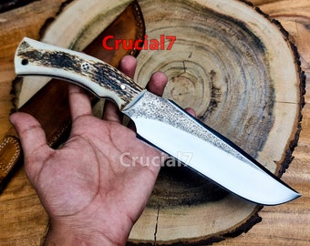 Handmade D2 Steel Hunting Bowie Knife with Stag Handle C-17