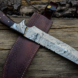 17&quot; Handmade Damascus Steel Hunting Vintage Bowie Knife with Wood Handle Birthday, anniversary, Wedding, Christmas Gift For Him C-29
