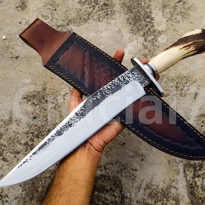 17&quot; Handmade D2 Steel Hunting Bowie Knife with Stag Handle Birthday Anniversary Wedding Christmas Personalized Gift For Him made in USA C-54