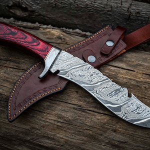 15&quot; Handmade Damascus Steel Hunting Vintage Bowie Knife with Wood Handle Birthday, anniversary, Wedding, Christmas Gift For Him C-26
