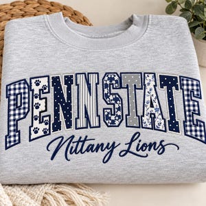 Embroidered College Crewneck, Custom Varsity School Name Sweatshirt, Patchwork Applique Team Mascot