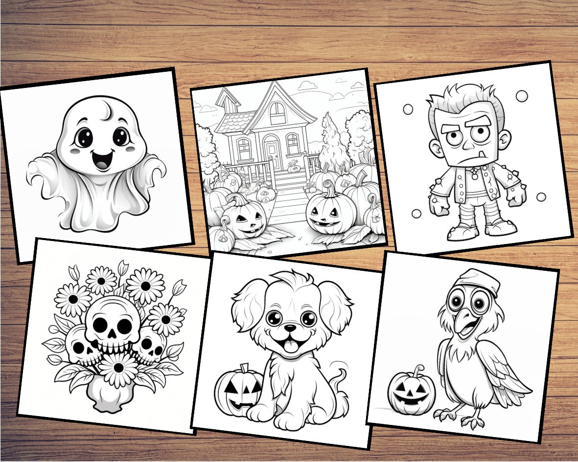 50+ Printable Halloween Coloring Pages, Coloring Book, Adults + Kids, Instant Download ...