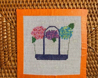 Bolso de mano con diseño de hortensias en forma de barco, pintado a mano, de 15 x 15 cm