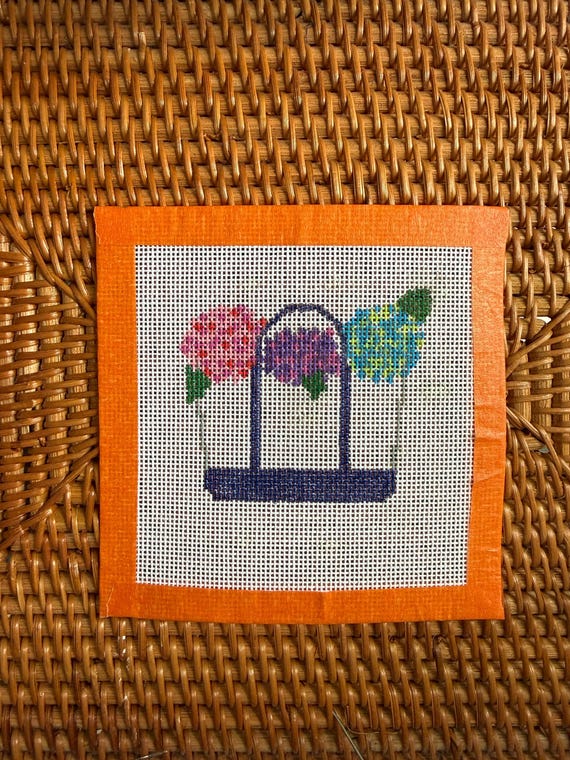 Hand Painted Needlepoint Hydrangea Boat Tote Canvas - 4X4 or 5X5