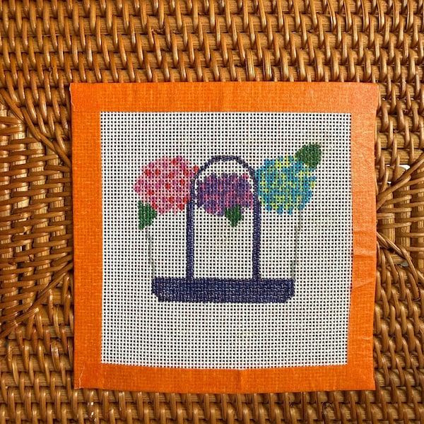 Hand Painted Needlepoint Hydrangea Boat Tote Canvas - 4X4 or 5X5