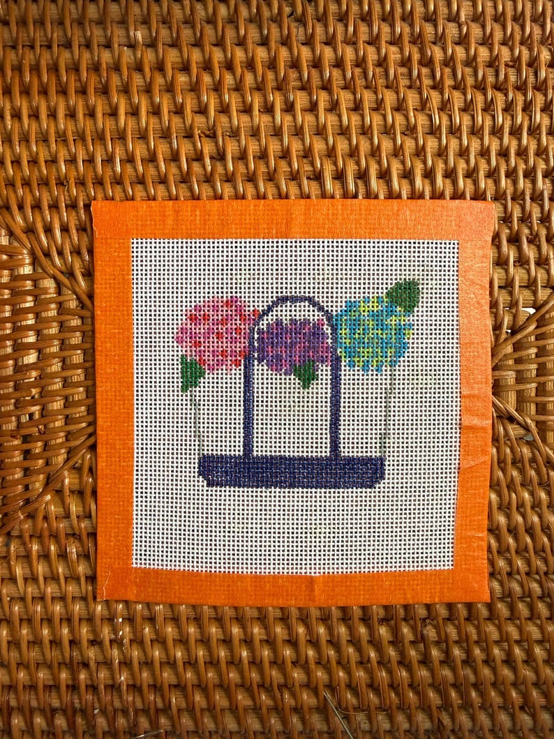 Bolso de mano con hortensias en forma de barco, pintado a mano, de 4 x 4 o 5 x 5 imagen 1