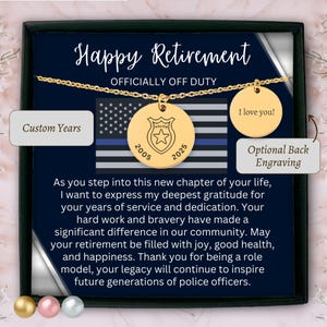Collier gravé personnalisé cadeau de retraite de la police pour femme fête de retraite de la police pour collègue, cadeaux de retraite personnalisés avec insigne de police