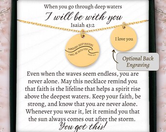 Personalized Bible verse necklace gift for friend when you go through deep waters I will be with you Isaiah 43 wave necklace christian gift