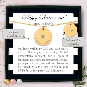 Personalized coordinates necklace retired gift for woman, mentor retired compass necklace next chapter appreciation gift for leader retired