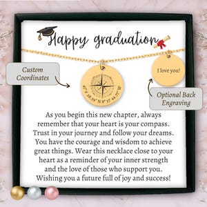 Personalisierte Graduierung Halskette Kompass Halskette benutzerdefinierte Halskette Koordinaten Halskette College Graduierung Bachelor Abschluss