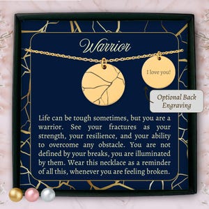 Personalisierte Krieger Halskette Kintsugi inspiriert Keramik Ermutigung Geschenk für Freund, Genesung Halskette mit Kintsugi, was Kartenstärke bedeutet
