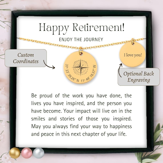 Personalized Compass Necklace Retirement Gift for Coworker Happy
