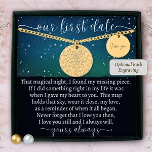 Personnalisez notre carte des constellations au premier rendez-vous, notre carte des étoiles au premier rendez-vous par date et lieu, collier à maillons cubains, collier carte des étoiles, carte des étoiles