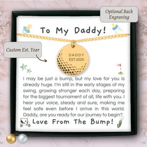 Gepersonaliseerde daddy est 2025 ketting cadeau van baby bump, golf dad to be ketting from the bump, beste vader by par vaderdagcadeau van vrouw