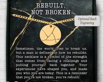 Colar de apoio personalizado Kintsugi masculino com elo cubano, presente para filho, colar de recuperação para ele, colar de apoio para homens, presente não quebrado, nem inteiro