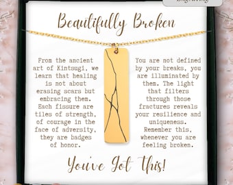 Personalized beautifully broken necklace Kintsugi jewelry mental health gift, self care necklace encouragement gift, new beginnings necklace