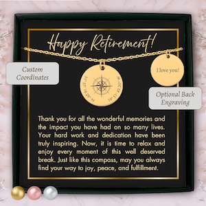 Personalized compass necklace with custom coordinates engraved pendant retirement gift for coworker, coordinates necklace gifts for mentor