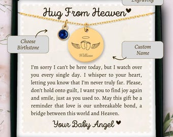 Personalized little hug from heaven birthstone necklace gift for mama to an angel, baby angel wings necklace memorial gift fro grieving mom