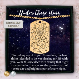 Carte du ciel personnalisée par collier cadeau pour lui, carte du ciel personnalisée par date collier de nuit pendentif tag lien cubain, carte de la constellation de la galaxie