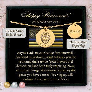 Cadeau personnalisé de collier de retraite de police pour la fête de retraite de police, cadeau personnalisé de collier de collier de retraite de femme de police