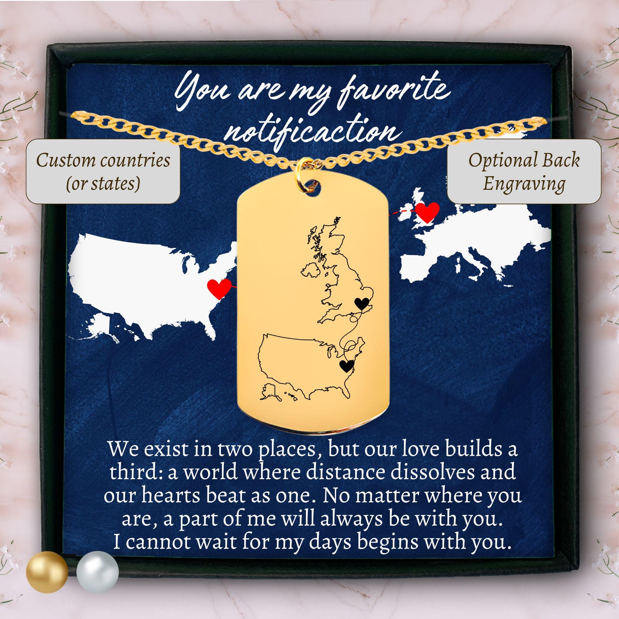 Personalized you are my favorite notification tag necklace cuban link gift for him countries maps necklace long distance relationship gift
