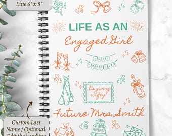 Diario personalizado para la futura novia, ideal como regalo de compromiso. Un detalle divertido para la futura esposa. Libreta de espiral personalizada para la futura señora, comprometida desde 2025.