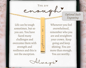 Personalized I am enough necklace gift for best friend, you are enough necklace 3D vertical bar, self love club gift you matter sister gifts