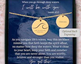 Personalized ocean wave necklace Bible verse engraved charm resilience necklace gift for friend I will be with you Isaiah 43 christian gift