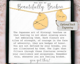 Collier coeur Kintsugi personnalisé, bijoux inspirants pour la santé mentale, cadeau femme, pendentif en forme de coeur Kintsugi, pendentif japonais Kintsugi