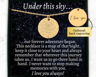 Personalized under this sky map necklace custom stars map by date and location our first date map night light map engraved necklace star map